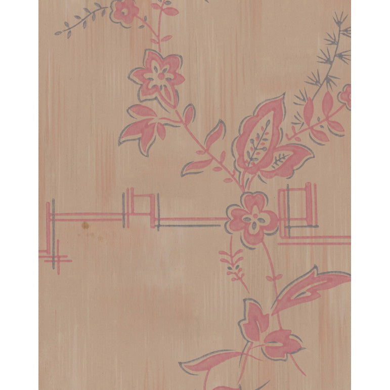 Vintagetapet Rosa blom på strimmig botten