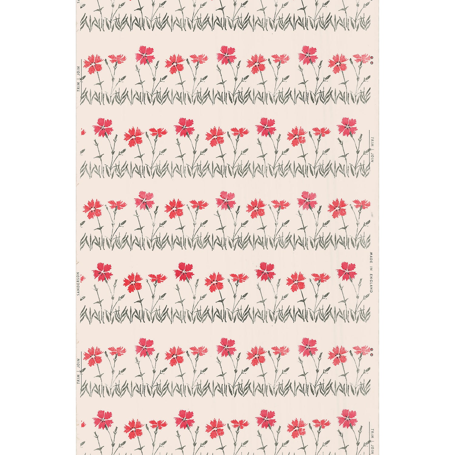 Vintagetapet Röda blommor på rad