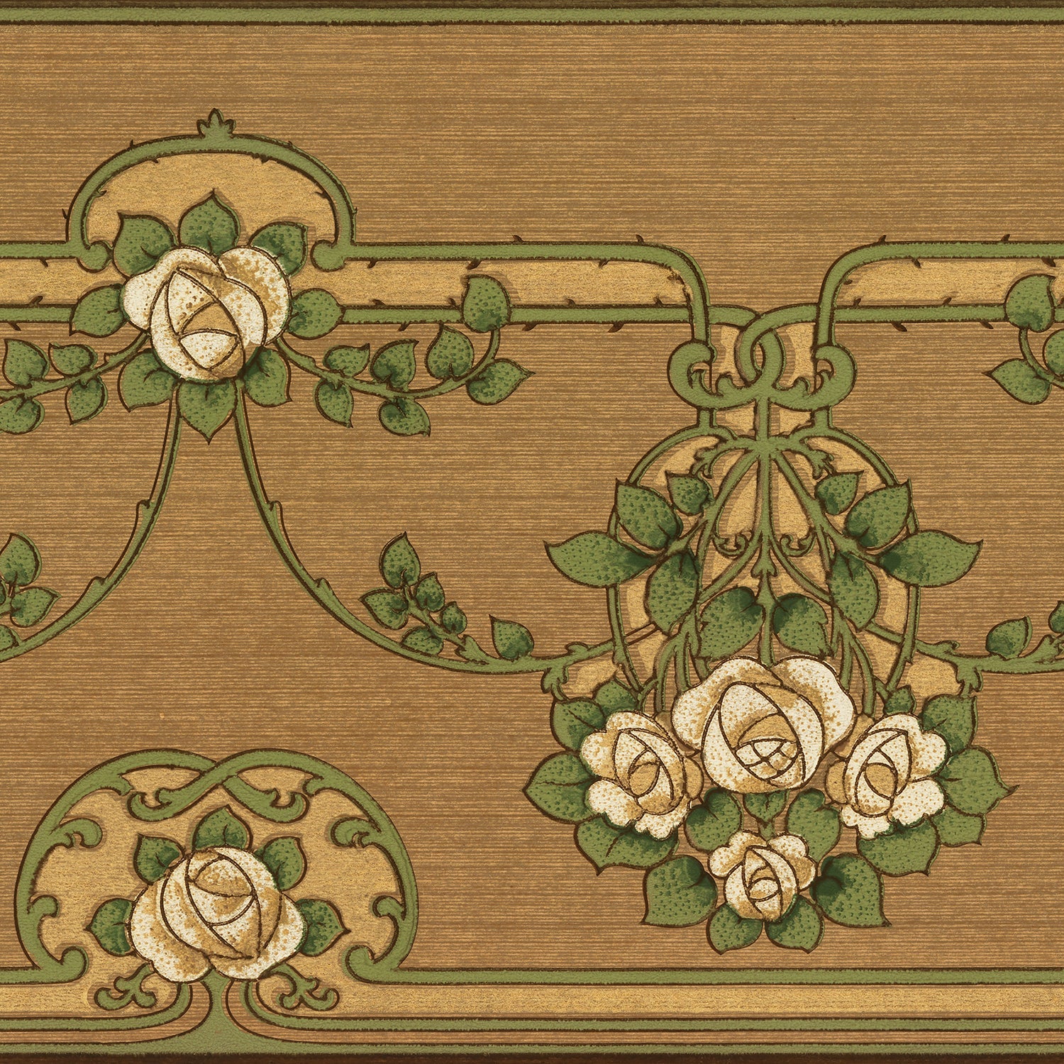 Fris Tulsa - Original Green/Wood - Tapetorama - Bred tapetbård i Arts & Crafts-stil