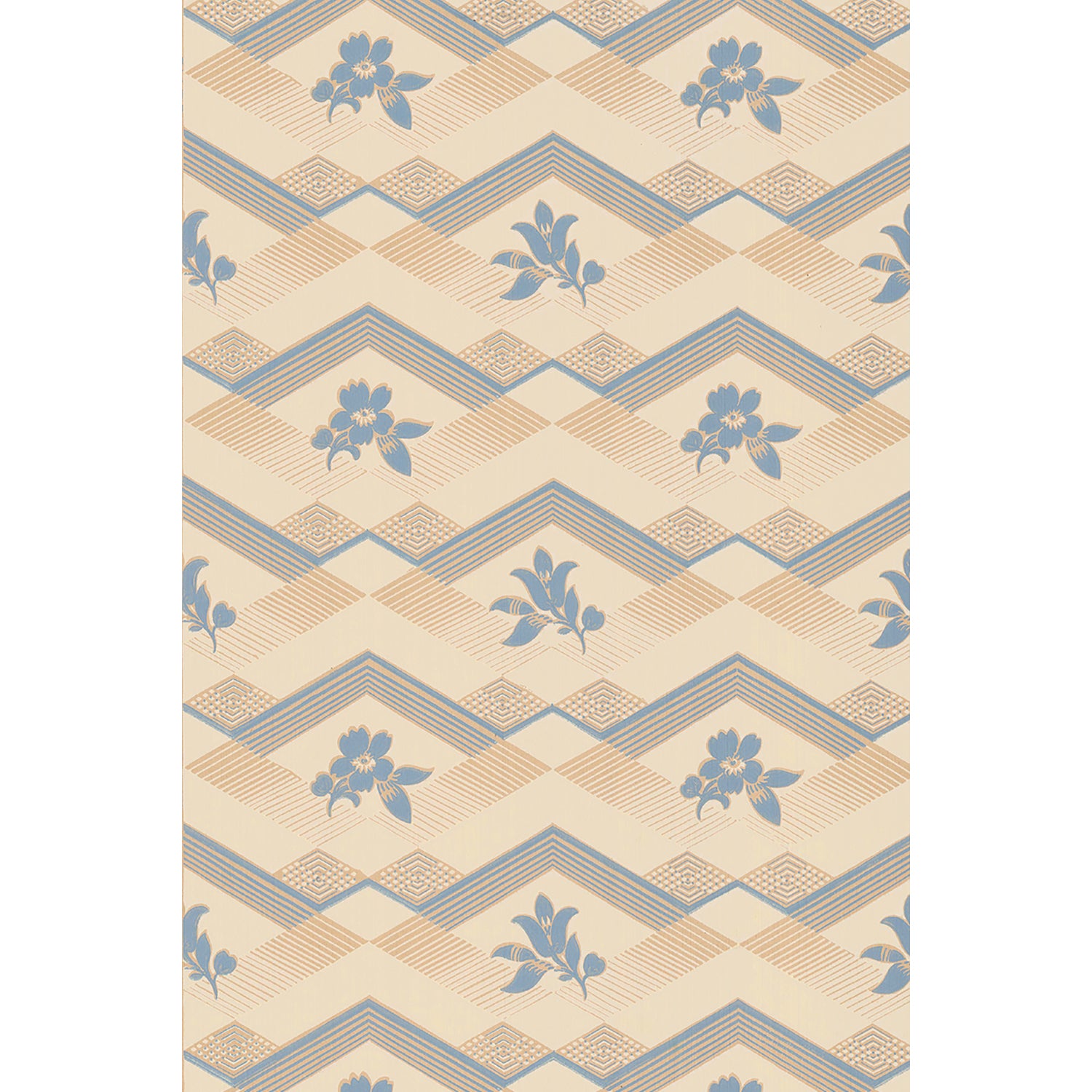 Vintagetapet Blå blomma i vit romb