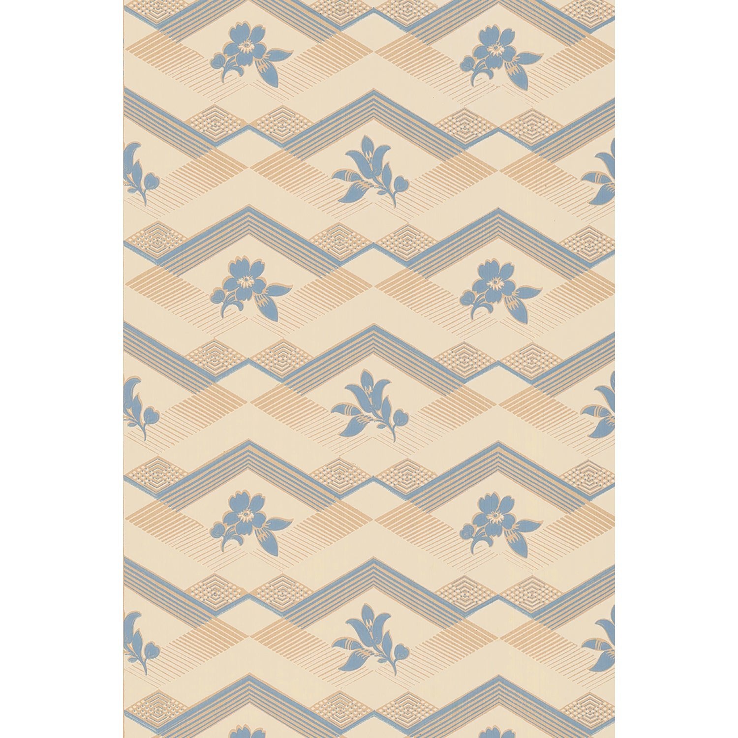 Vintagetapet Blå blomma i vit romb - Tapetorama