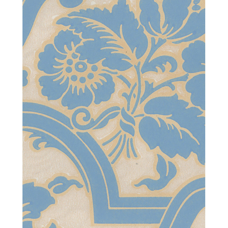 Vintagetapet Blå buketter på satäng