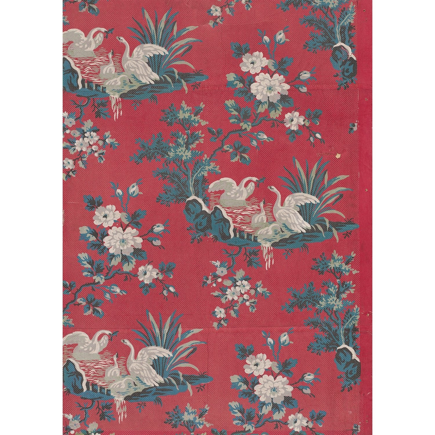 Tapet Flowers and Swans - Original Red - Tapetorama