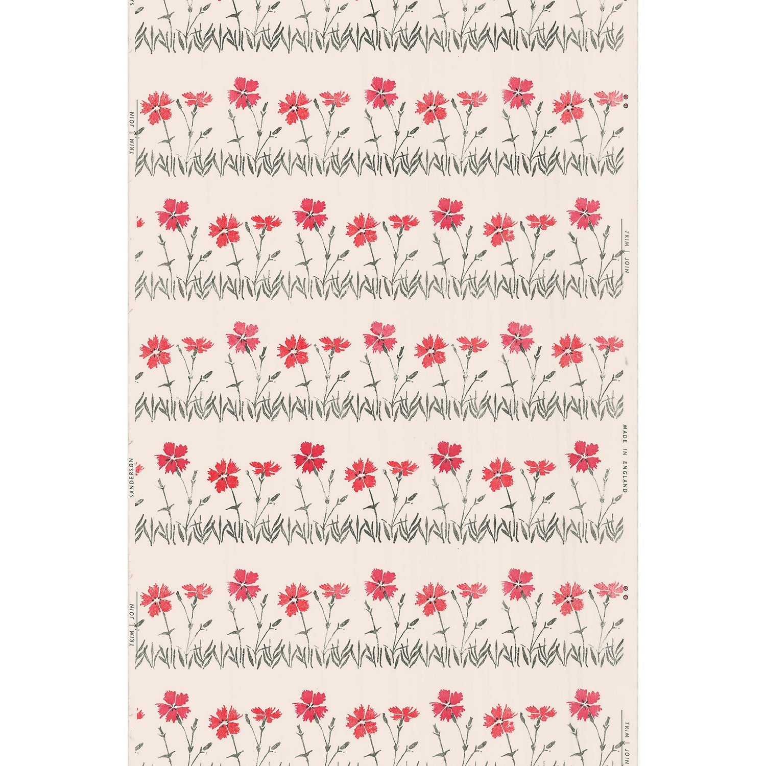Vintagetapet Röda blommor på rad - Tapetorama