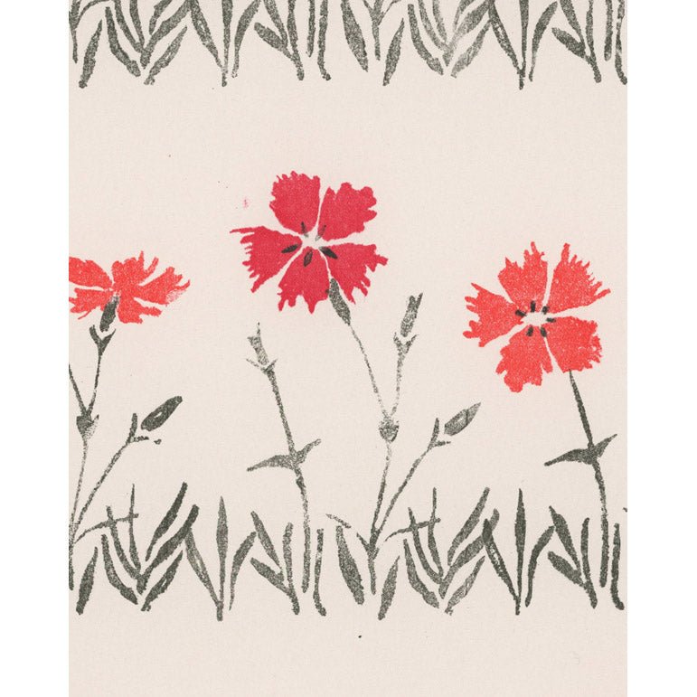 Vintagetapet Röda blommor på rad - Tapetorama